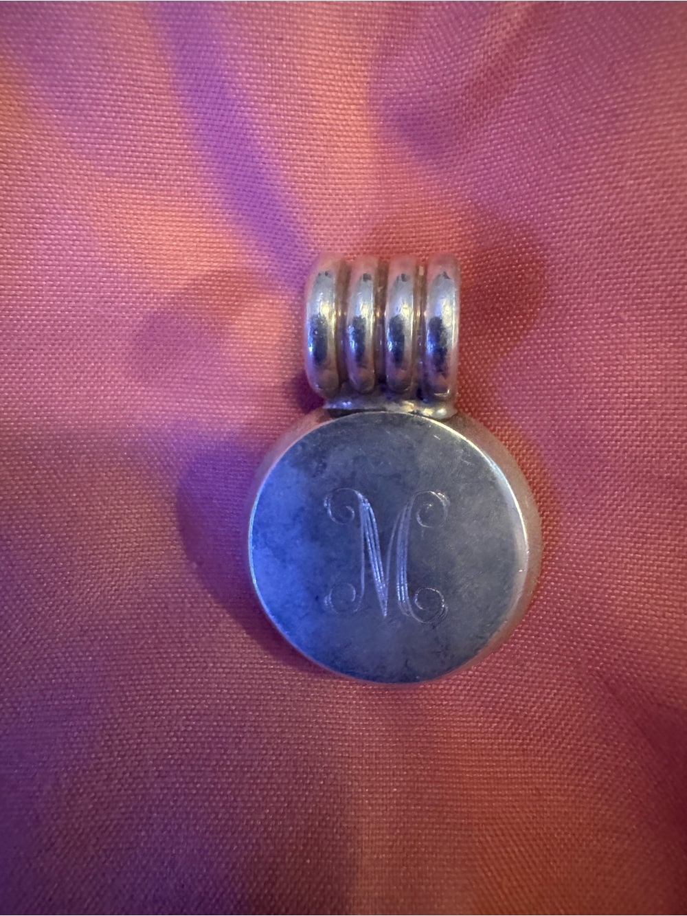 Engraved Round Silver Pendant with Monogram M